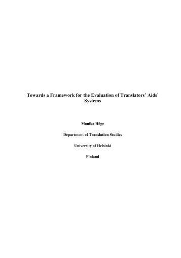 Towards a Framework for the Evaluation of Translators ... - E-thesis