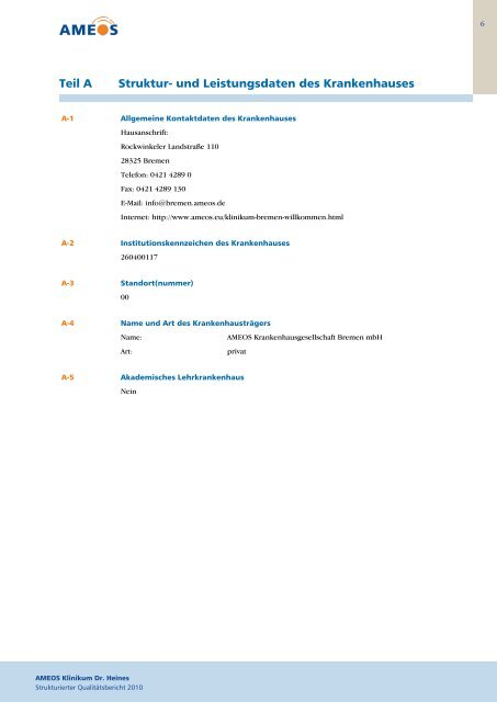 Qualitätsbericht 2010 AMEOS Klinikum Dr. Heines