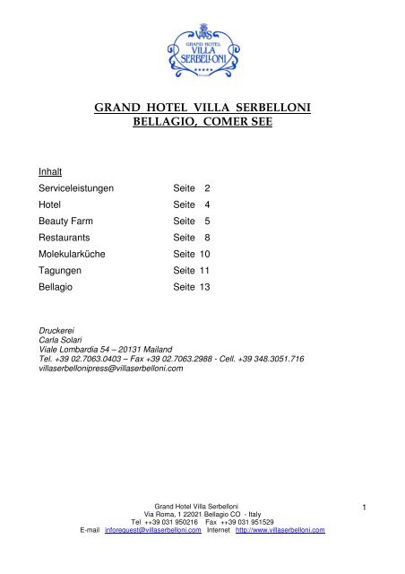 GRAND HOTEL VILLA SERBELLONI BELLAGIO, COMER SEE