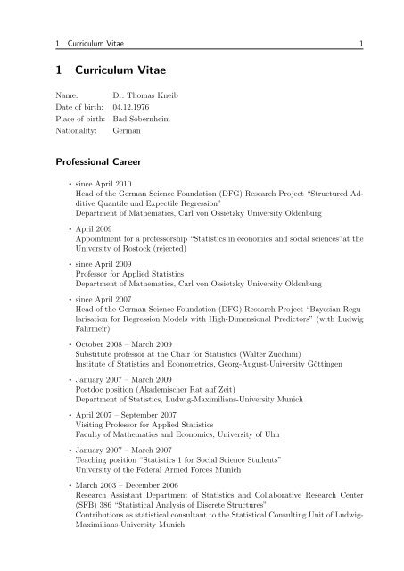 1 Curriculum Vitae - Georg-August-UniversitÃ¤t GÃ¶ttingen