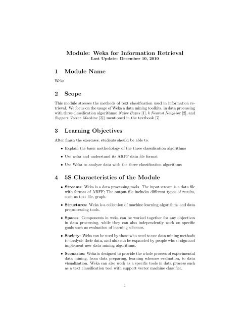 Module: Weka for Information Retrieval 1 Module Name 2 Scope 3 ...