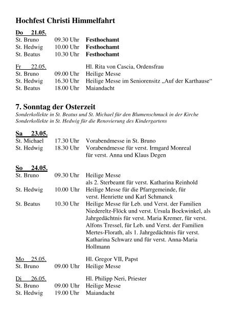 PFARRBRIEF - St.Hedwig und St.Beatus