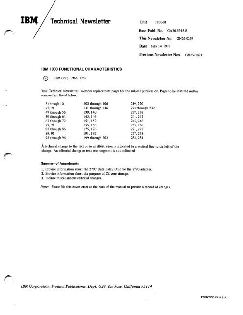 Systems Reference Library - All about the IBM 1130 Computing ...