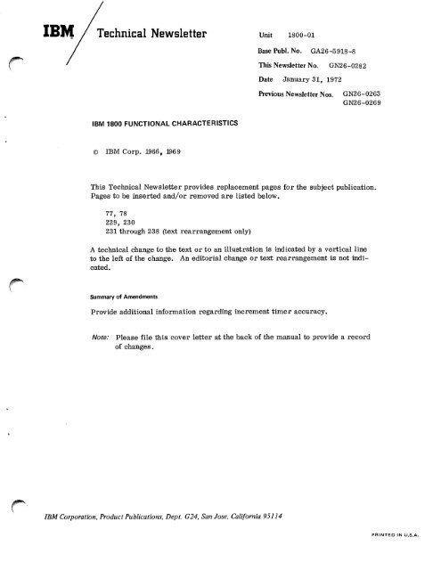 Systems Reference Library - All about the IBM 1130 Computing ...