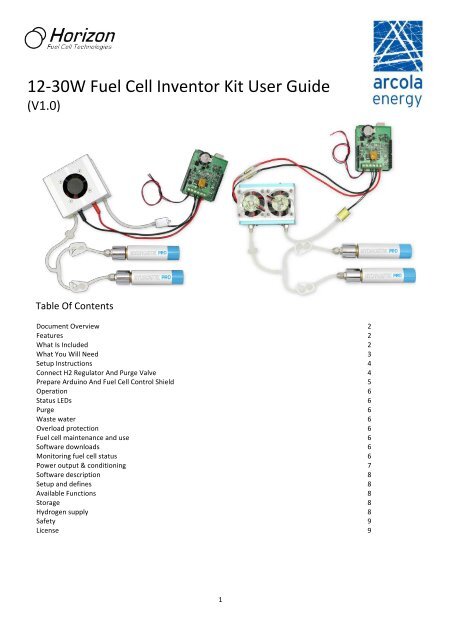 12â30W Fuel Cell Inventor Kit User Guide - Arcola Energy