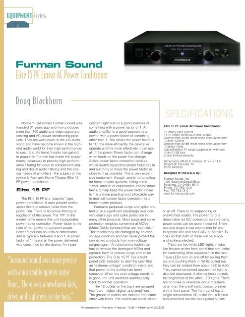 Elite 15 PF Linear AC Power Conditioner - Furman Sound