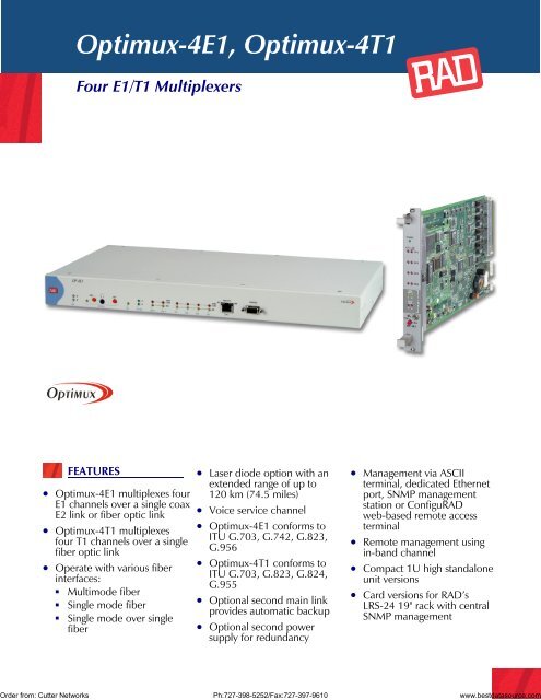RAD Optimux-4E1 Four E1 Channel Multiplexer ... - Cutter Networks