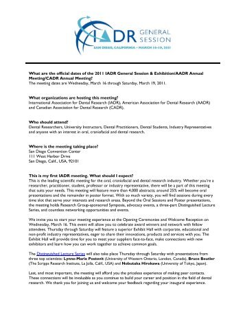 What are the official dates of the 2011 IADR General ... - IADR/AADR