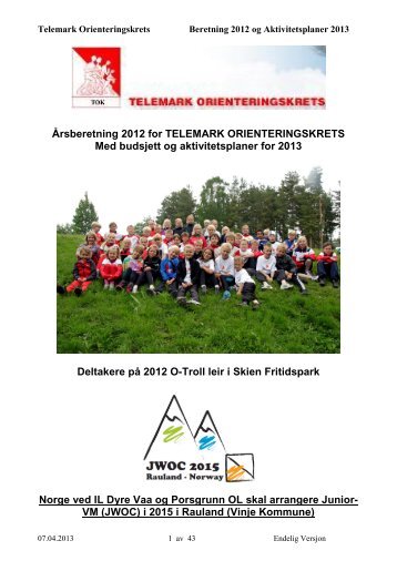 ÃƒÂ…rsberetning 2012 for TELEMARK ORIENTERINGSKRETS Med ...