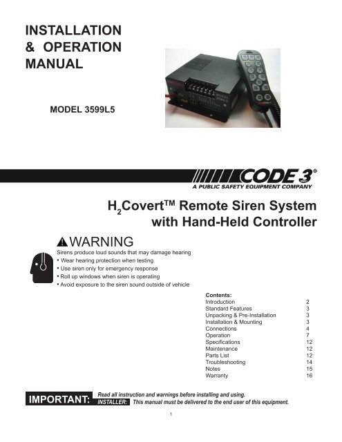 H2Covert Siren Installation Guide - Code 3 Public Safety Equipment