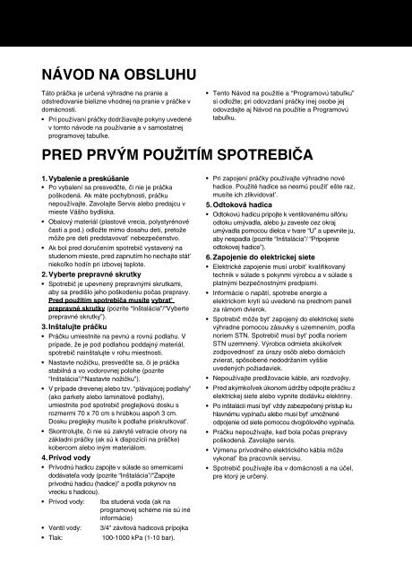 NÃVOD NA POUÅ½ITIE - Whirlpool Professional