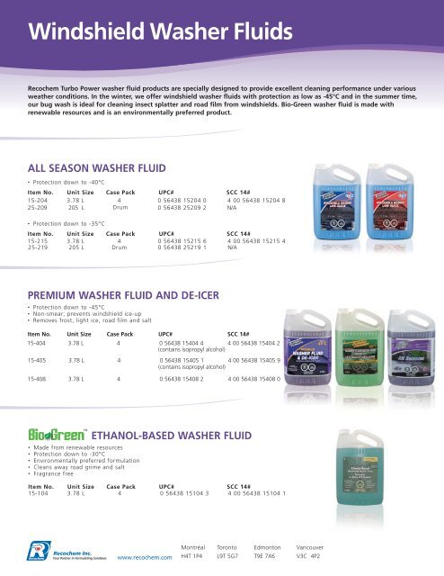 Windshield Washer Fluids Catalogue Sheet