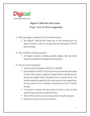 Digicel's Odd One Out Game FAQ - Text To Win ... - Digicel Jamaica