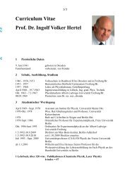 Curriculum Vitae Prof. Dr. Ingolf Volker Hertel