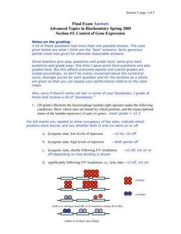 Final Exam Answers Advanced Topics in Biochemistry Spring 2005 ...