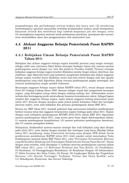 bab iv anggaran belanja pemerintah pusat 2011 - Direktorat ...