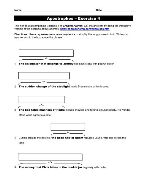 Apostrophes â Exercise 4 - Grammar Bytes!