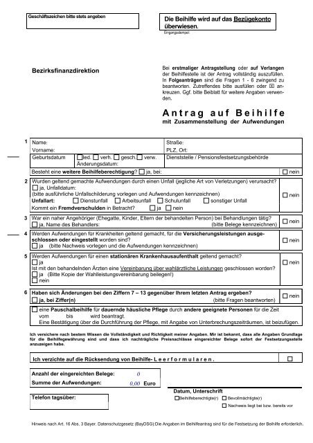 Antrag auf Beihilfe
