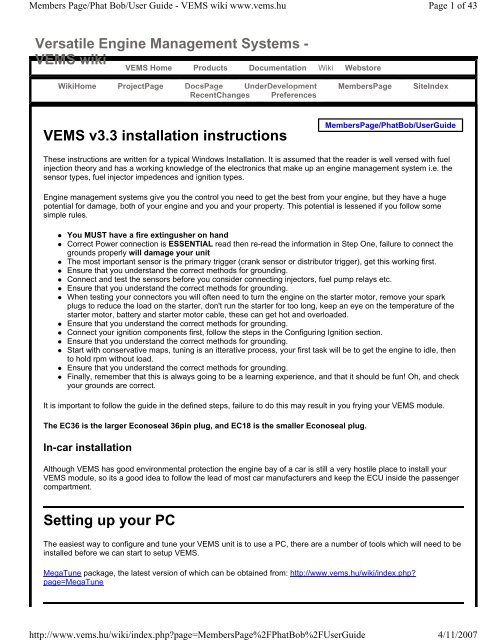 VEMS v3.3 installation instructions Setting up your PC