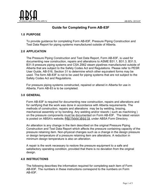 Guide for Completing Form AB-83F - ABSA