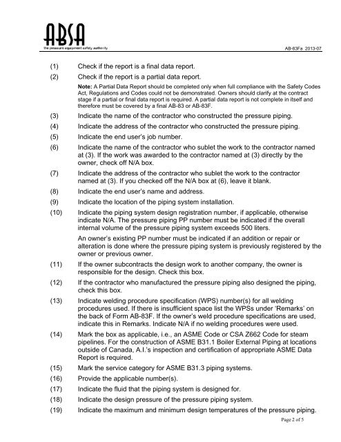 Guide for Completing Form AB-83F - ABSA