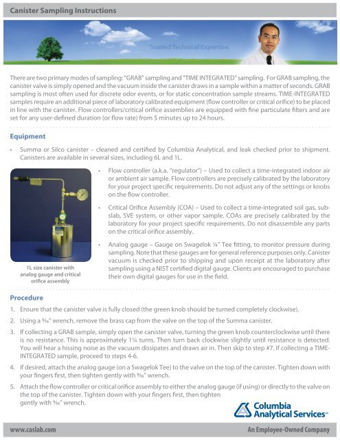 Summa Canister Sampling Instructions (PDF) - Columbia Analytical ...