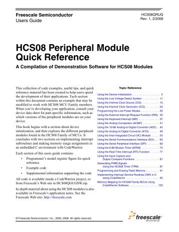 HCS08QRUG, S08 Peripheral Module Quick Reference A - Freescale
