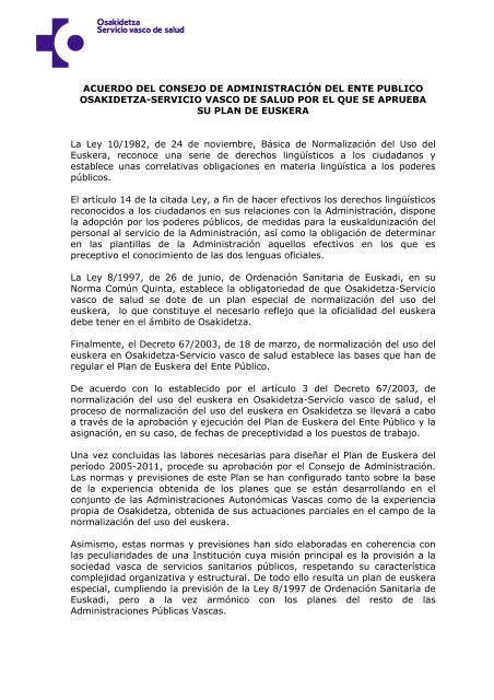 Plan De Euskera Sindicato Medico De Euskadi