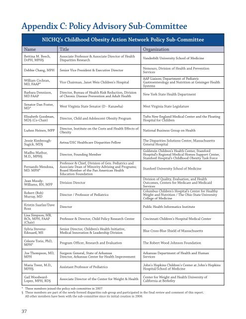 Childhood Obesity: The Role of Health Policy - Association of ...