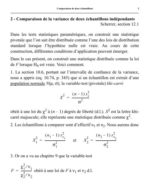 Comparaison de deux Ã©chantillons - Laboratoire de Pierre Legendre