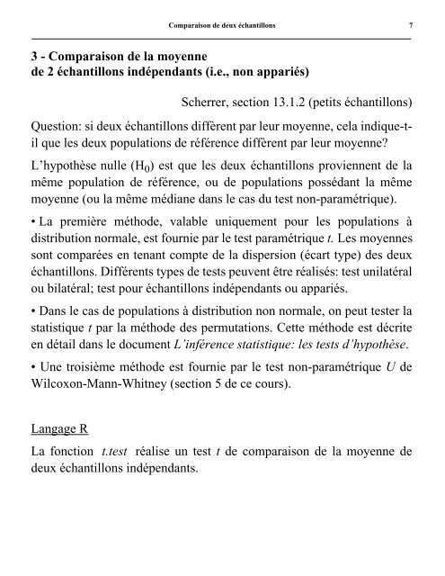 Comparaison de deux Ã©chantillons - Laboratoire de Pierre Legendre