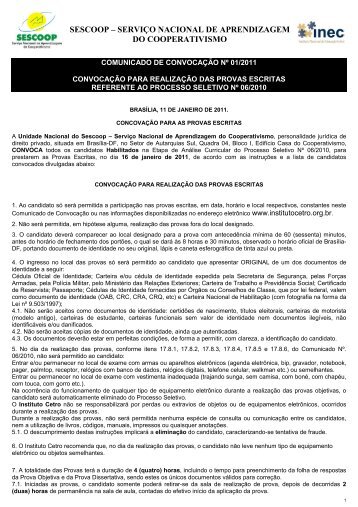 Convocação para Provas Escritas - OCB