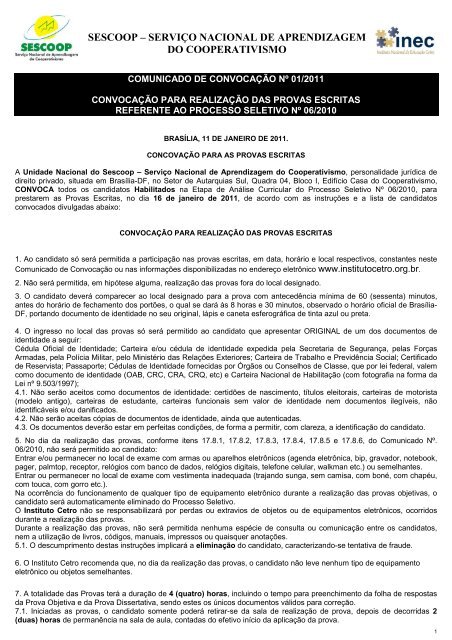 Convocação para Provas Escritas - OCB