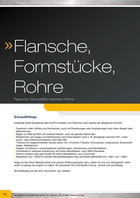 Flansche | Schweißformstücke | Rohre - Steeltrade.at