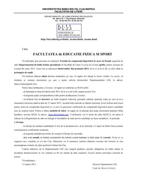 FACULTATEA de EDUCATIE FIZICA SI SPORT - Universitatea ...