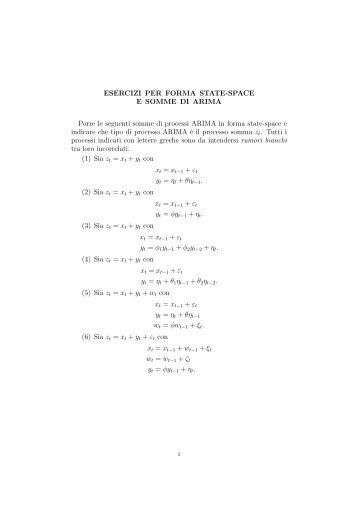 ESERCIZI PER FORMA STATE-SPACE E SOMME DI ARIMA Porre ...