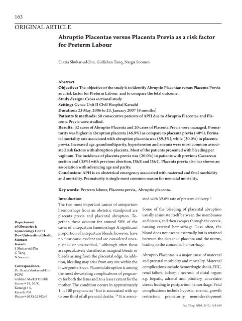 Abruptio Placentae versus Placenta Previa as a risk factor for ...