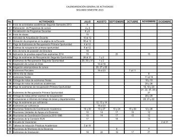 Calendario General de Actividades Segundo Semestre 2013.