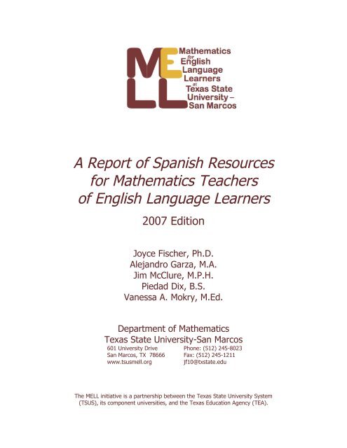 TSUS MELL Spanish Math Resources Texas State University-San ...