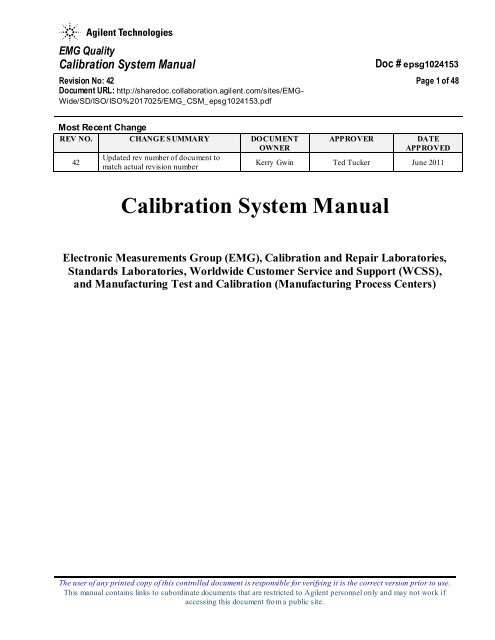 Calibration System Manual - Agilent Technologies