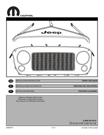 Jeep Wrangler Front End Cover Installation Instructions - Jeep World
