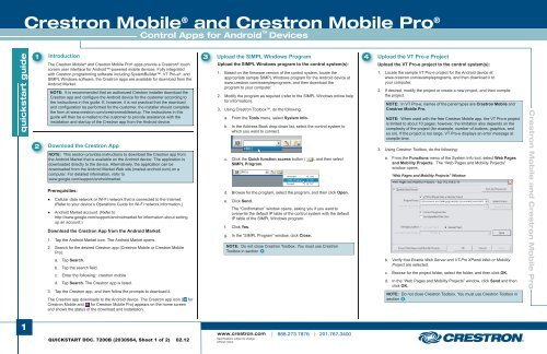 Quickstart: Crestron Mobile® and Crestron Mobile Pro®