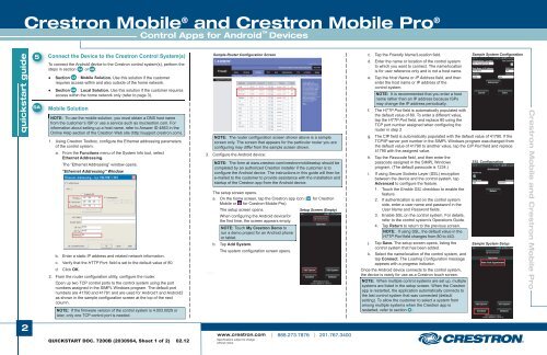 Quickstart: Crestron Mobile® and Crestron Mobile Pro®