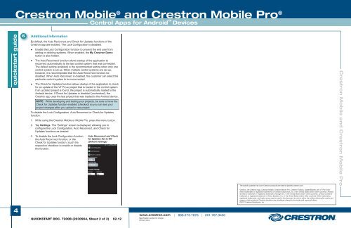 Quickstart: Crestron Mobile® and Crestron Mobile Pro®