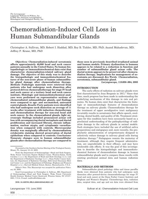 Chemoradiation-Induced Cell Loss in Human Submandibular Glands