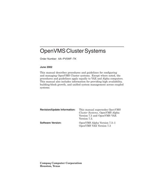 OpenVMS Cluster Systems - OpenVMS Systems - HP