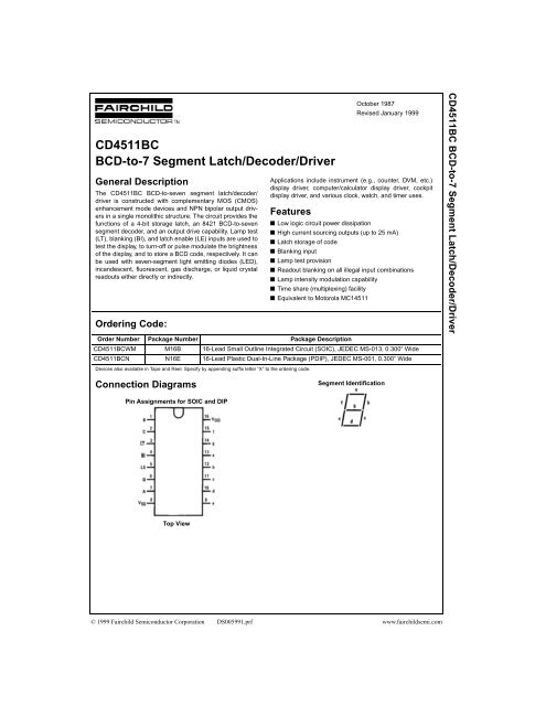 CD4511BC BCD-to-7 Segment Latch/Decoder/Driver - Soemtron.org