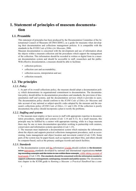 1. Statement of principles of museum documenta - The International ...
