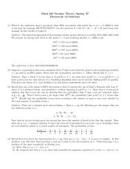 Math 223 Number Theory, Spring '07 Homework 12 Solutions