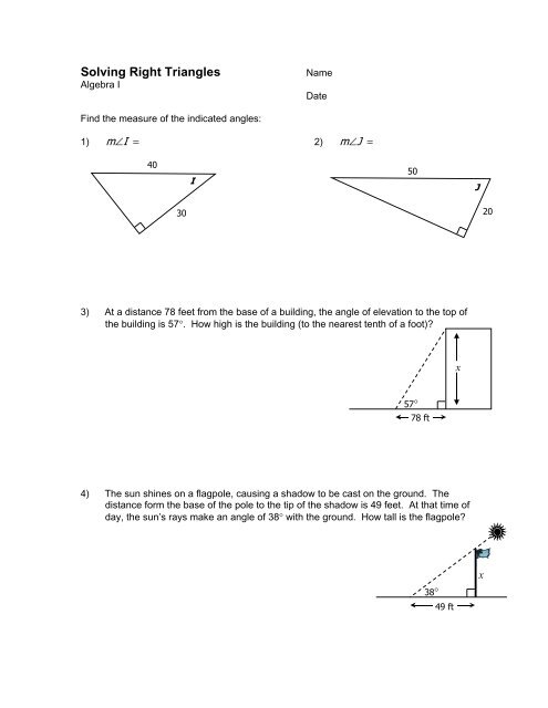 Right Triangle Trig word problems